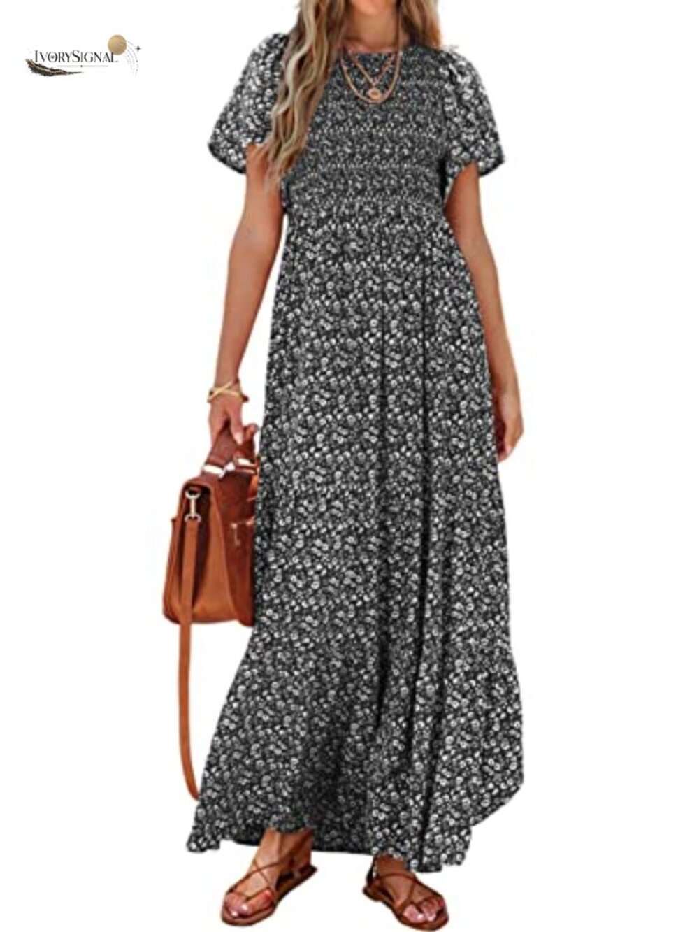 Women's Floral Maxi Dress Flutter Sleeve Smocked A-Line Casual Summer